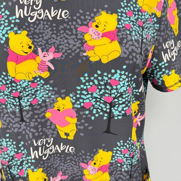 Disney Pooh Bear & Piglet Scrub Top Size M Dark Gray Scrubs Nurse Uniform Smock - Picture 5 of 6